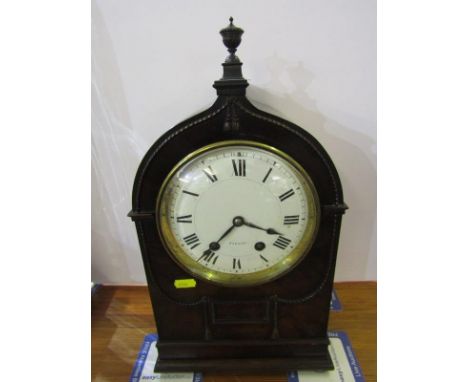 GEORGIAN DESIGN MAHOGANY BRACKET CLOCK, coiled bar strike French movement and white enamel face, 16" height 