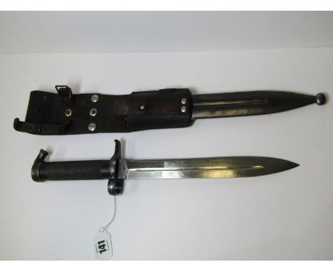 SWEDISH BAYONET, Swedish military bayonet in a leather plated scabbard, no 62, 13" length 