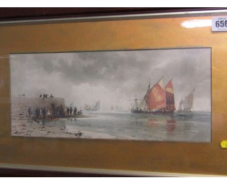 THOMAS BUSH HARDY, colour print "Boats entering Harbour", 6" x 13.5" 