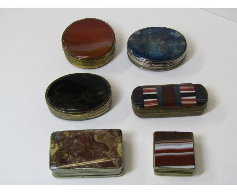 SNUFF BOXES, collection of 6 stone inset snuff and patch boxes 
