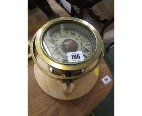 MARITIME, brass cased gimbled compass on modern mirrored base stand 