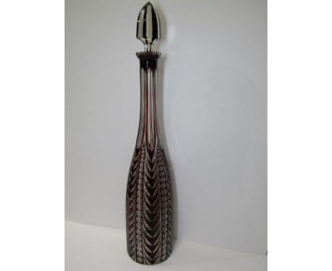 CUT GLASS, a stylised ruby cased cut glass mallet shaped decanter and stopper 