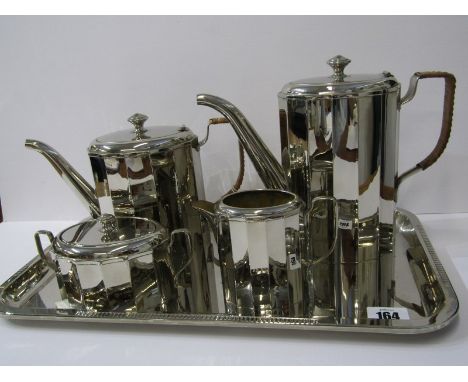 WMF, 5 piece silver plate tea and coffee service with tray and woven cane handles 