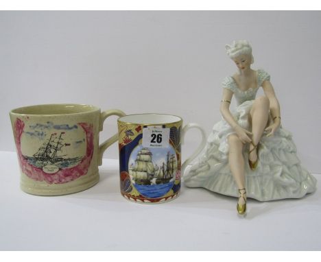 SCHAUBACHKUNST, figure of Seated Ballerina, 7.5" height, also Royal Worcester Nelson commemorative mug and Cutty Sark commemo