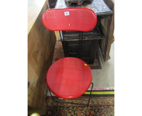 RETRO DESIGN, black enamelled metal base cricket chair with red moulded seat and back panel 