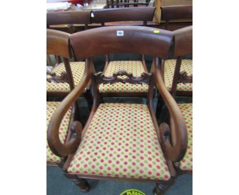 VICTORIAN DINING CHAIRS, harlequin set of 8 mahogany bar back chairs, with florette design drop-in seat panels 