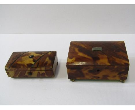 RING BOXES, 2 antique tortoiseshell rectangular ring boxes 