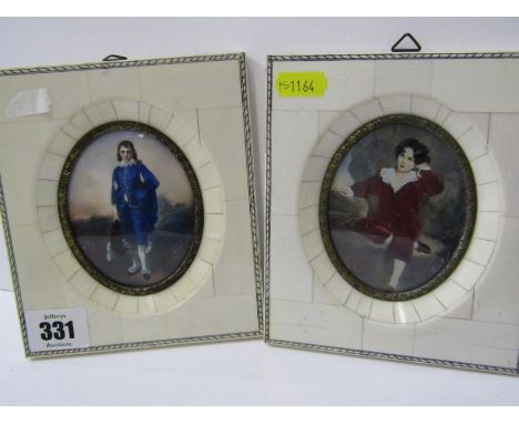MINIATURES, pair of piano key framed portrait miniatures 