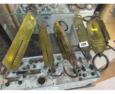 VINTAGE WEIGHING SCALES, collection of 6 brass face weighing scales by Salter 