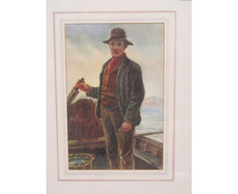 ENGLISH SCHOOL, watercolour "Portrait of Fisherman on Boat", 11.5" x 7.5" 