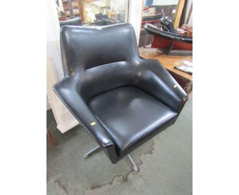 RETRO, quality chrome based black swivel armchair with webbed seat 