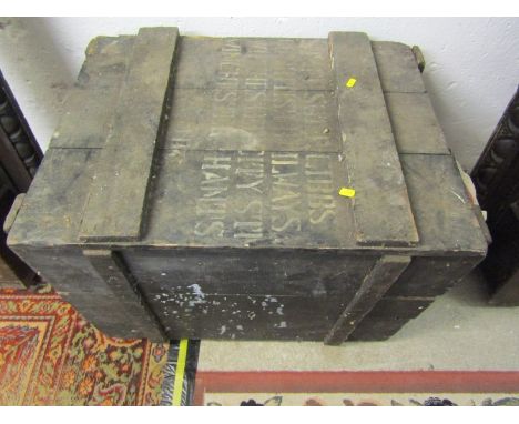 VINTAGE WOOD STORAGE BOX, with rope handles with inscription to top "From Winchester, Hampshire", 26" 