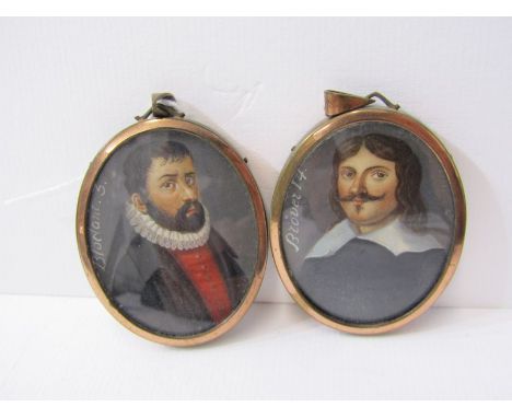 PAIR OF OVAL PORTRAIT PENDANT MINIATURES, inscribed "Bloclant. 3." and "Brober 14" 