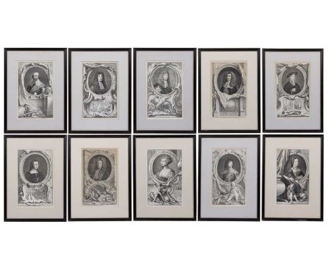 Jacobus Houbracken (1698-1780) Twenty Portrait engravings depicting prominent British figures each 36cm x 23cm framed and gla