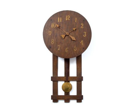Arts and CraftsWall clock, circa 1930oak with applied brass numbers and hands81cm high.