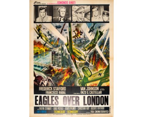 Original vintage movie poster for an Italian action drama film Eagles over London / La Battaglia d'Inghilterra directed by En