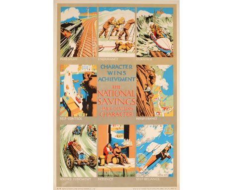 Original vintage National Savings poster: Character Wins Achievement The National Savings Habit Develops Character featuring 