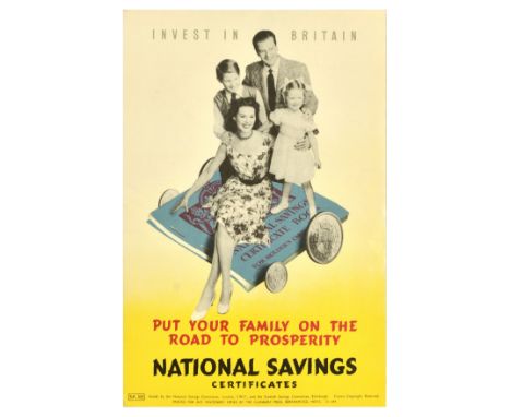 Original vintage advertising poster for National Savings - Invest in Britain. Put your family on the road to prosperity. Nati