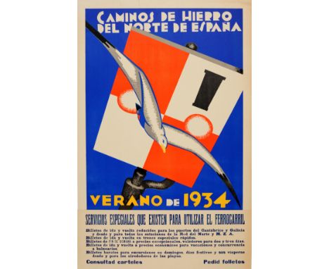 Original vintage travel advertising poster - Caminos de Hierro del Norte de Espana (1858-1941) - for the Northern Spanish Rai