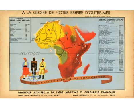 Original vintage World War Two propaganda poster - A la gloire de notre empire d'outre-mer Francais adherez a la ligue mariti