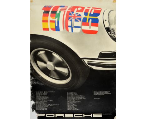 Original vintage motor sport poster for Porsche celebrating every championship won by a Porsche car during their successful 1