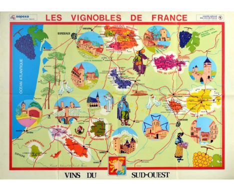 Original vintage advertising poster for Les Vignobles de France Vins du Sud-Ouest / The Vineyards of France Wines from the So