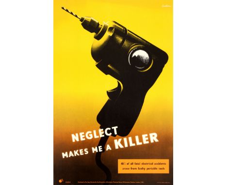Original vintage safety poster published by the Royal Society for the Prevention of Accidents ROSPA depicting a black electri