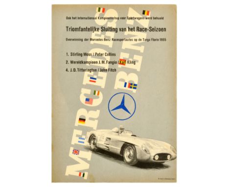 Original vintage motorsport poster celebrating a triumphant conclusion to the racing season by the Mercedes-Benz at Targa Flo