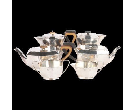 Viners Art Deco 4-piece plated tea set, and 2 similar piecesSome surface scratches, general good condition, no dents or repai