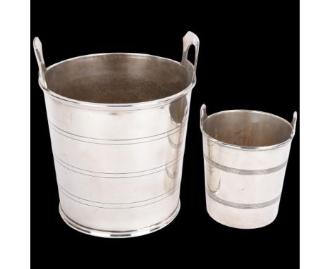 Art Deco electroplate wine cooler, height to rim 20cm, and a smaller similar ice bucket, height 13cm (2)Good condition