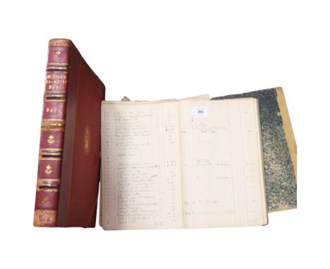 Tall, slim ledger being a stock inventory of a furniture retailer with Dore's Paradise Lost and another