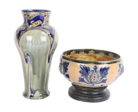 MARK V MARSHALL for DOULTON LAMBETH - a Thistle pattern stoneware fruit bowl, stamped with Art Union of London and makers mar
