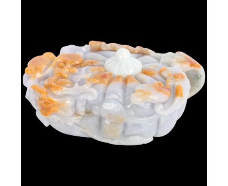 A Chinese relief carved lavender jade teapot, length 9cm