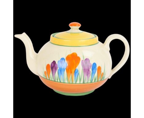 Clarice Cliff Bizarre Crocus pattern globular teapot, height 13cmGood condition