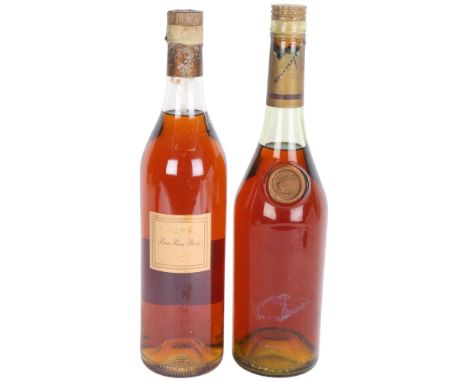A bottle of Hennessy Champagne Cognac (no label), and a bottle of Landreau Cognac (2)