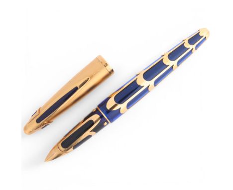 Waterman Signe Boucheron, a limited edition blue resin and gold filigree fountain pen, nr 2632/3741, gold coloured cap with b
