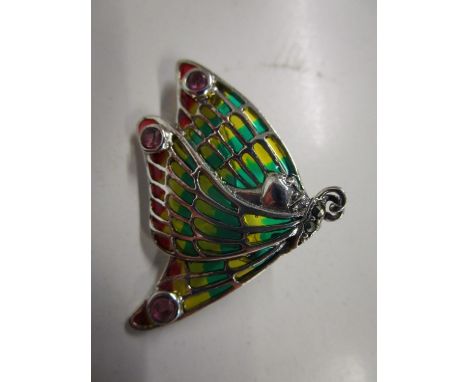 Silver "Cleopatra with Headdress" brooch/pendant set with rubies and marcasites, and inlaid with coloured enamel 