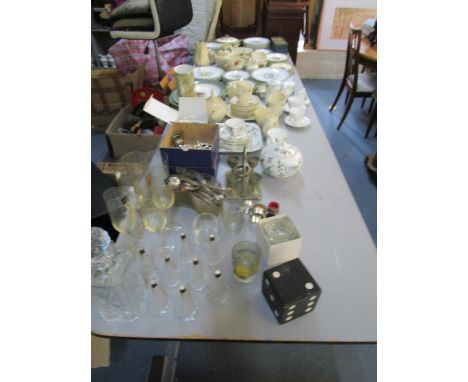 A selection of ceramics tableware, silver and silver plate, glassware and other items to include a Wedgwood Wild Strawberry a
