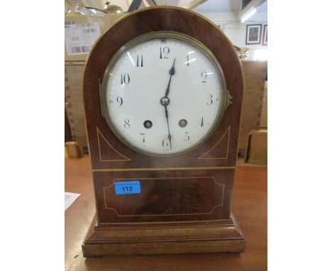 An Edwardian mahogany inlaid arch topped, eight day movement, mantle clock with three keysLocation: 5:1 