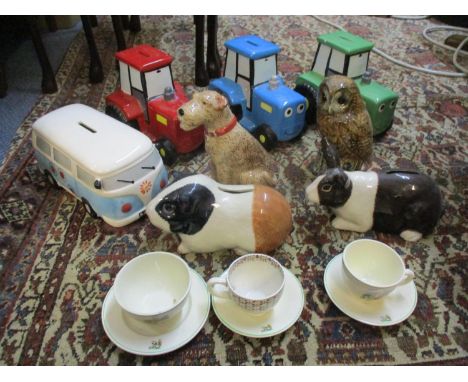 Ceramic money boxes to include a Cath Kidston terrier, a Quail Guinea pig, rabbit and owl moneyboxes and some in the form of 