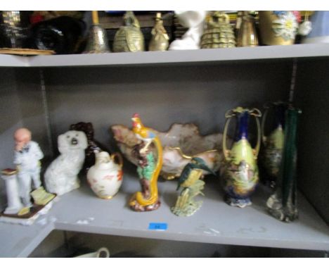A selection of 19th century and later ceramics to include a floral patterned Royal Worcester jug and a green Whitefriars 
