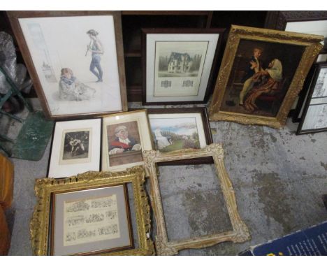 Pictures to include Ralph Sallon - The Hon Mr Justice Sachs, limited edition 10/500 print, two gilt frames, portrait of Napol
