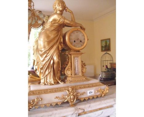 A gilt figural clock barometer