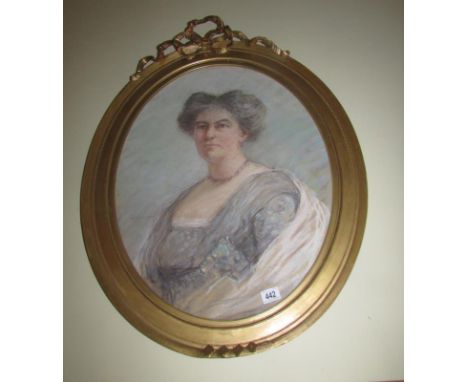 An oval framed and glazed pastel portrait of Baroness Sackville by Bethis Clarke..