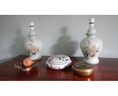 A quantity of pottery including a pair of lamp bases