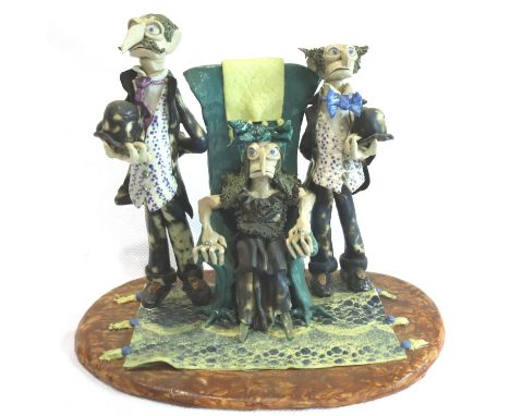 Stephen Dixon 1970s ceramic sculpture purchased from Portland Gallery Manchester; Gladys, Norman and Desmond Gromit, signed t