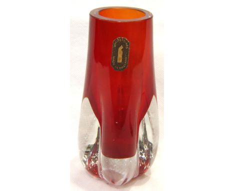Whitefriars red lobed vase, H: 15 cm. P&amp;P Group 2 (£18+VAT for the first lot and £3+VAT for subsequent lots) 