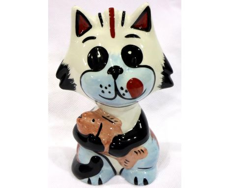 Lorna Bailey cat, Good Catch, H: 13 cm. No cracks, chips or visible restoration. P&amp;P Group 1 (£14+VAT for the first lot a