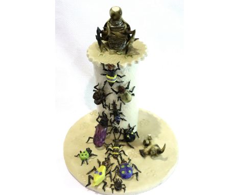 Stephen Dixon 1970s ceramic sculpture purchased from Portland Gallery Manchester; Worship of The Scarab, signed to base SF Di