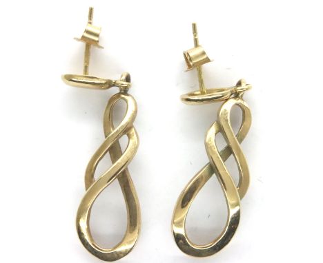Pair of 9ct gold earrings, drop L: 34 mm, combined 3.0g. P&amp;P Group 1 (£14+VAT for the first lot and £1+VAT for subsequent
